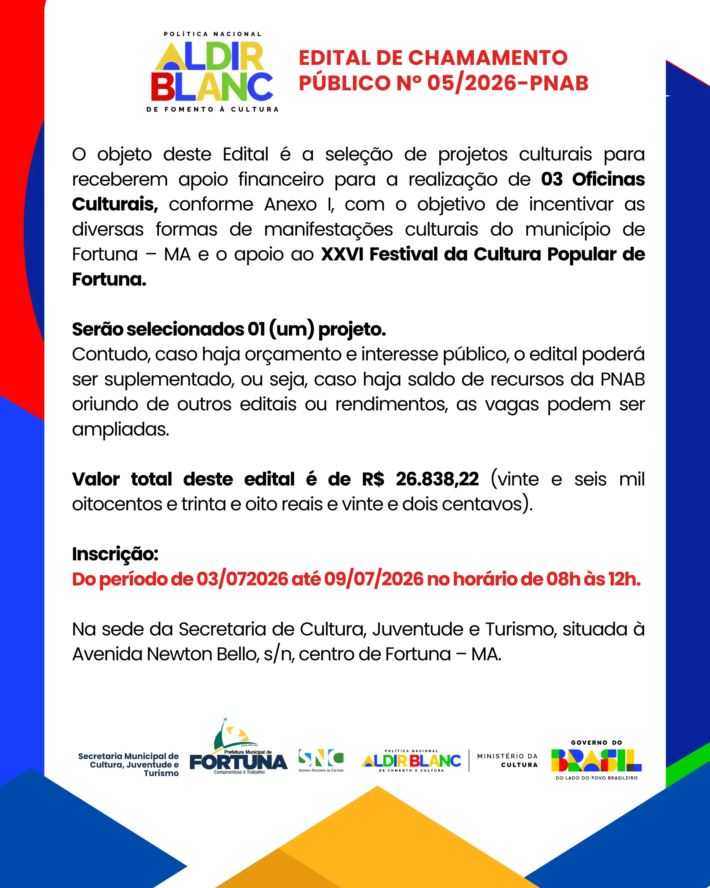 Foto 1 – EDITAL ABERTO | PNAB 2026