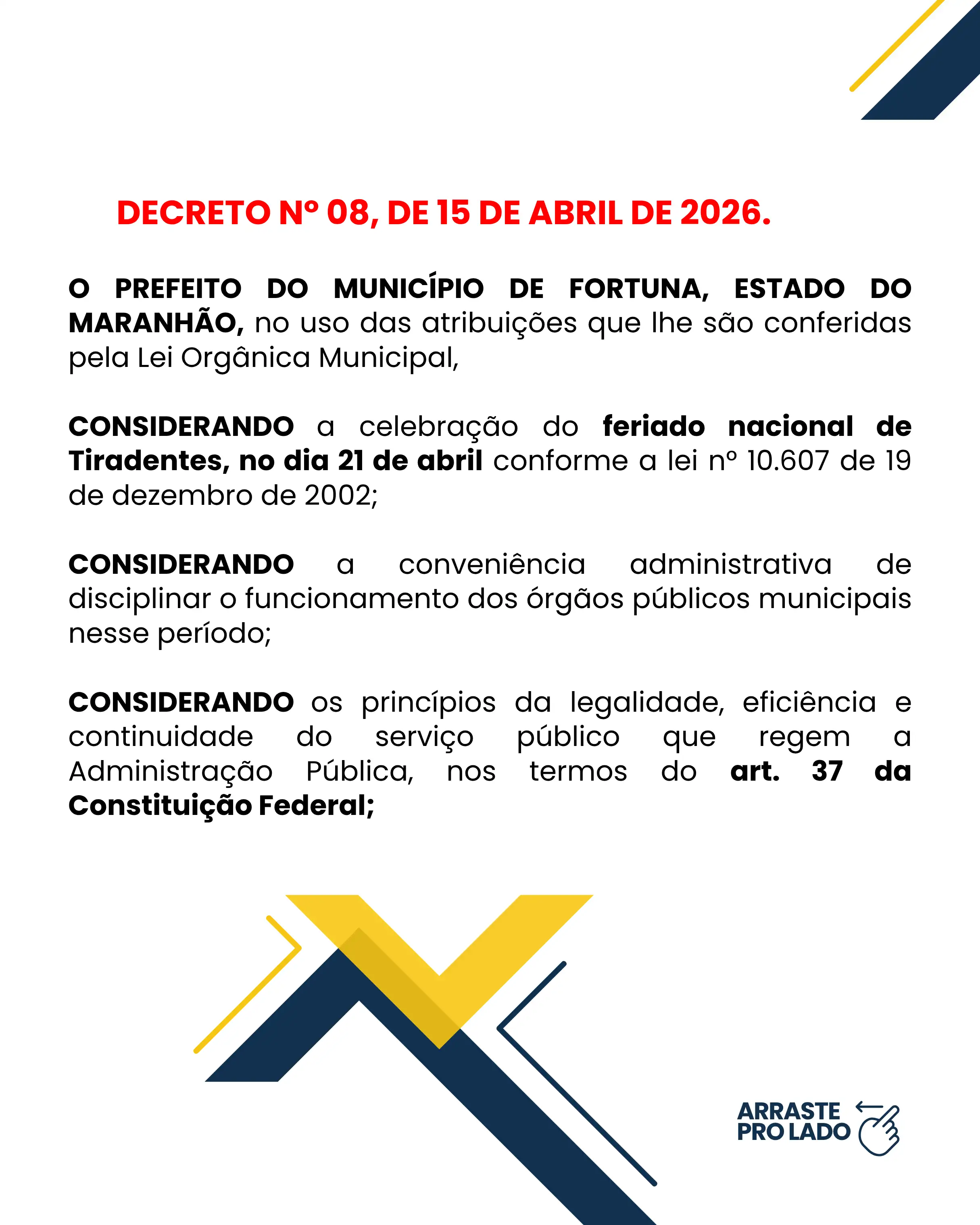 Foto 1 – DECRETO Nº 08, DE 15 DE ABRIL DE 2026