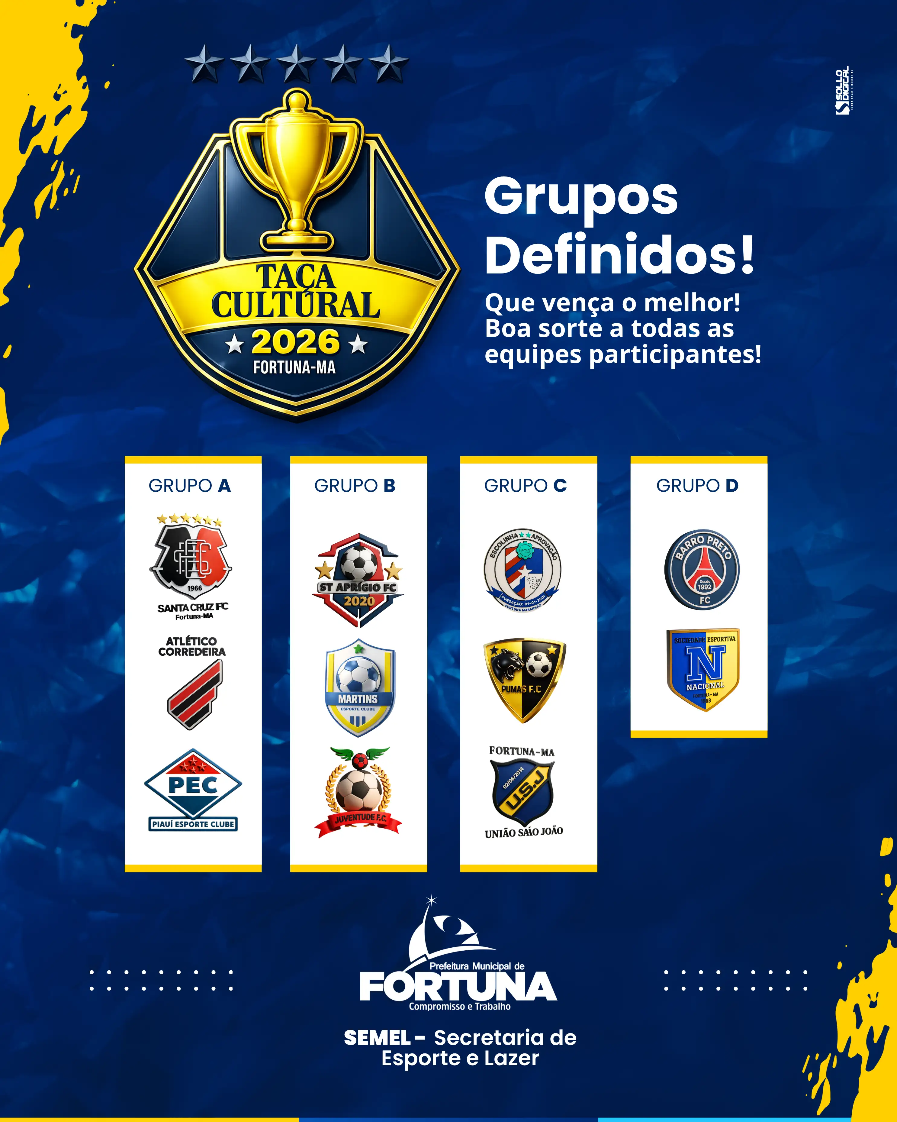Foto 1 – TAÇA CULTURAL 2026 – GRUPOS DEFINIDOS!