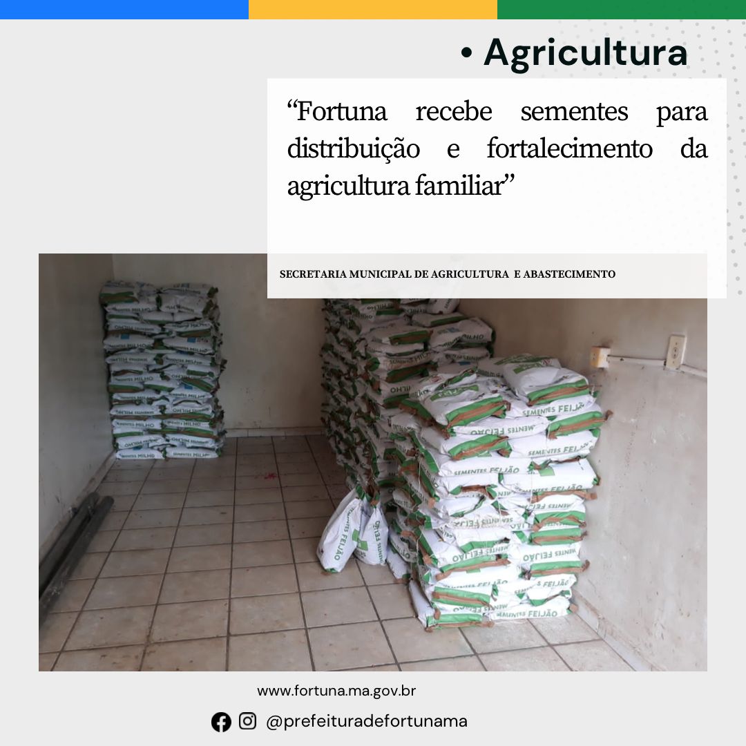 O município recebeu 2.3 toneladas de sementes das culturas do Arroz Milho e Feijão